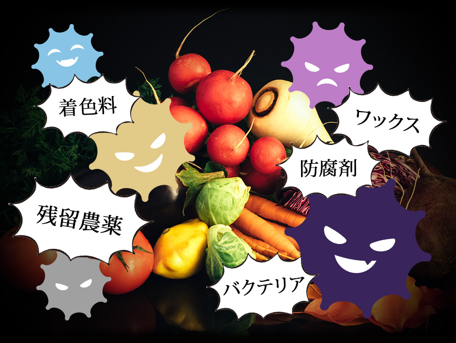 野菜や果物にはたくさんの汚れが…
